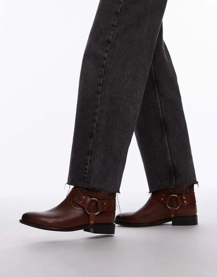 Bronx Felise harness ankle boots in cognac brushed leather
