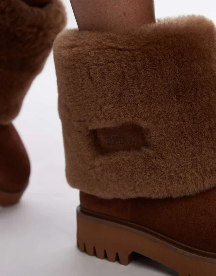 Bronx Groov-y shearling fold over ankle boots in cognac suede - Image 2