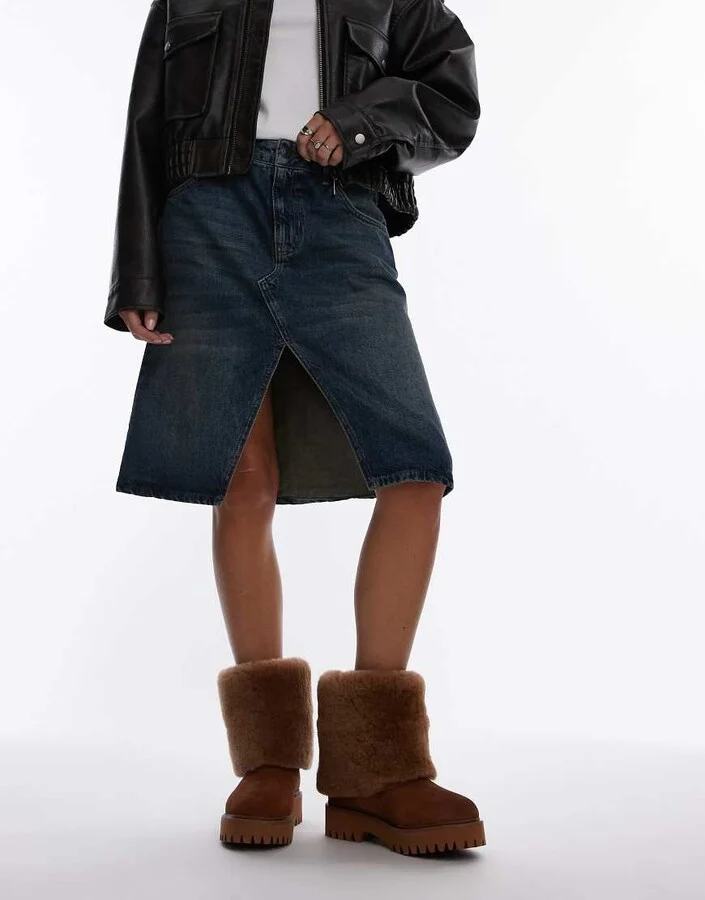 Bronx Groov-y shearling fold over ankle boots in cognac suede - Image 4