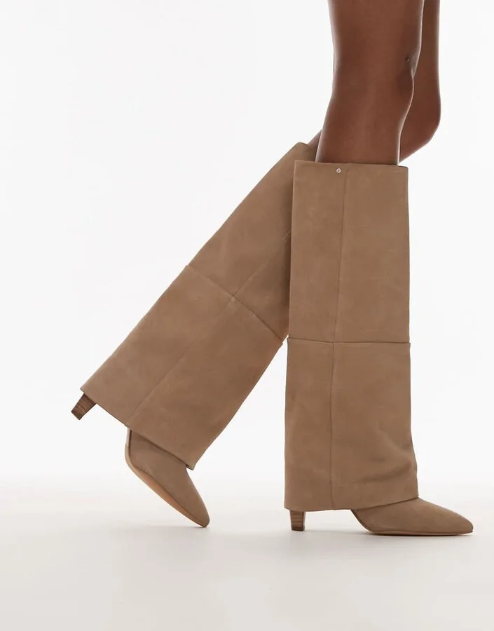 Bronx Jad-Ey foldover knee boots in sand suede - Image 4