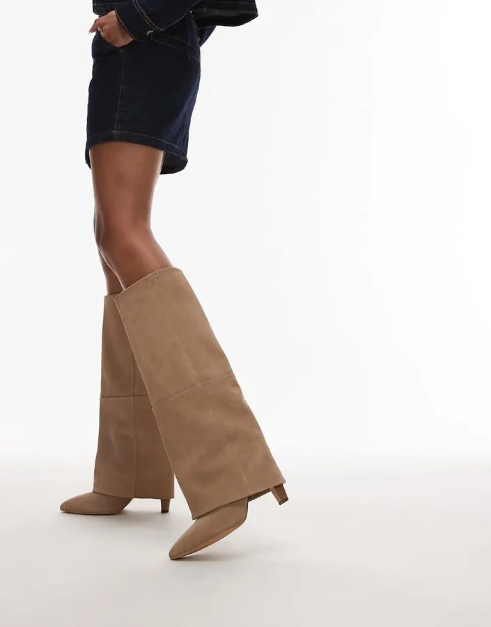 Bronx Jad-Ey foldover knee boots in sand suede