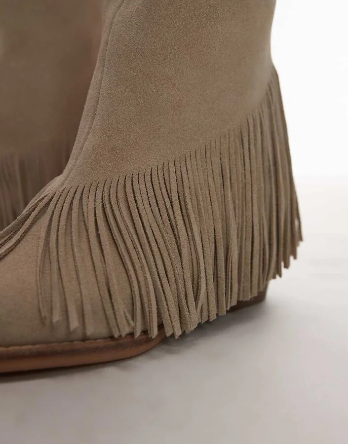 Bronx Jukeson tassel western ankle boots in suede oatmilk - Image 3