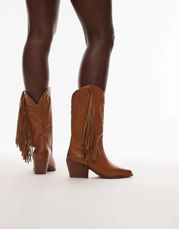 Bronx Jukeson tassel western knee boots in toffee smooth leather - Image 3