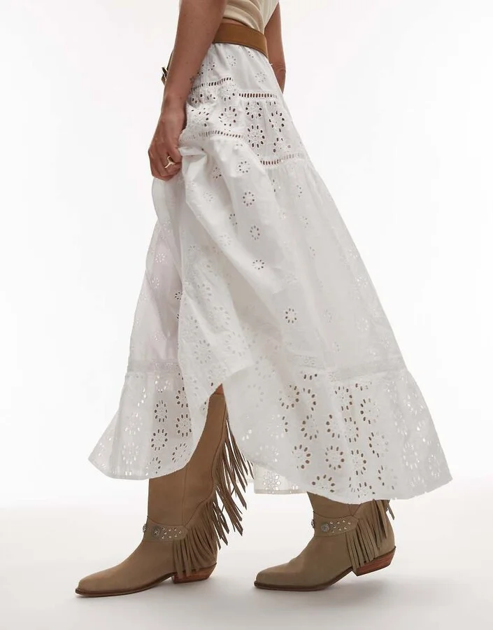 Bronx Kendr-a tassel western knee boots in oatmilk washed suede - Image 2