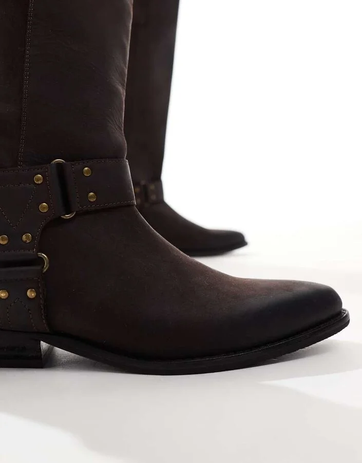 Bronx Kendra western knee boots in coffee bean vintage leather - Image 4