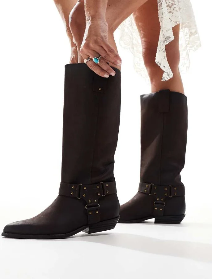 Bronx Kendra western knee boots in coffee bean vintage leather