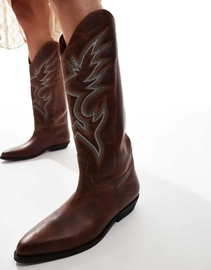 Bronx Kendra western knee boots in rust vintage leather - Image 2
