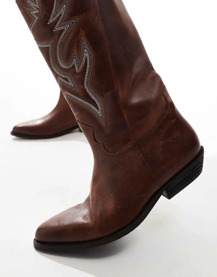 Bronx Kendra western knee boots in rust vintage leather - Image 3