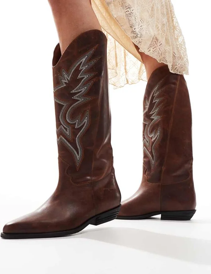 Bronx Kendra western knee boots in rust vintage leather - Image 4