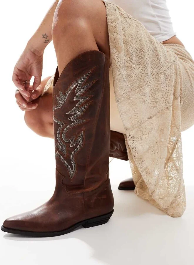 Bronx Kendra western knee boots in rust vintage leather