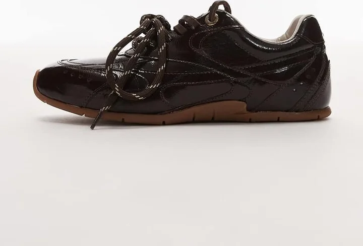 Bronx Myr-aa lace up sneakers in patent chocolate - Image 2