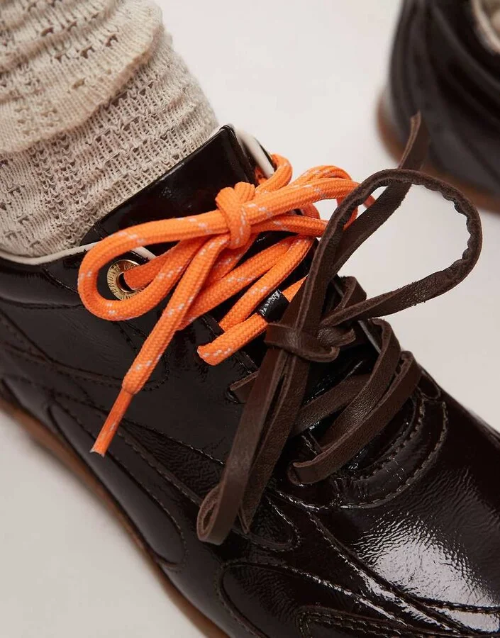 Bronx Myr-aa lace up sneakers in patent chocolate - Image 4