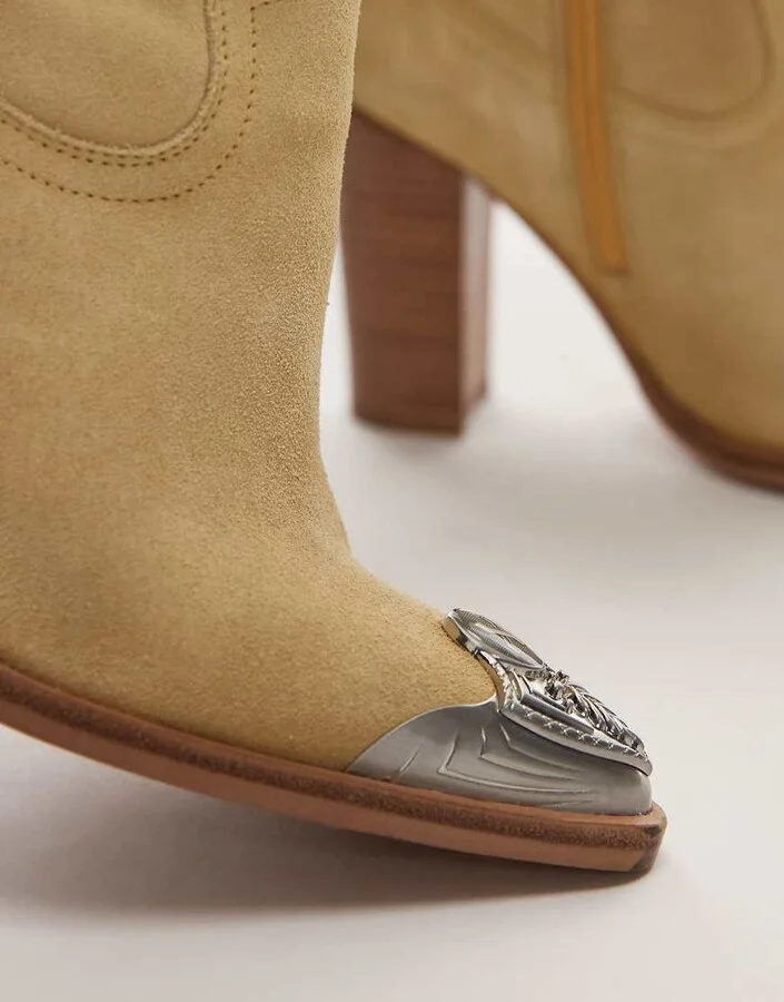 Bronx New-Americana heeled western ankle boots in yellow suede - Image 3