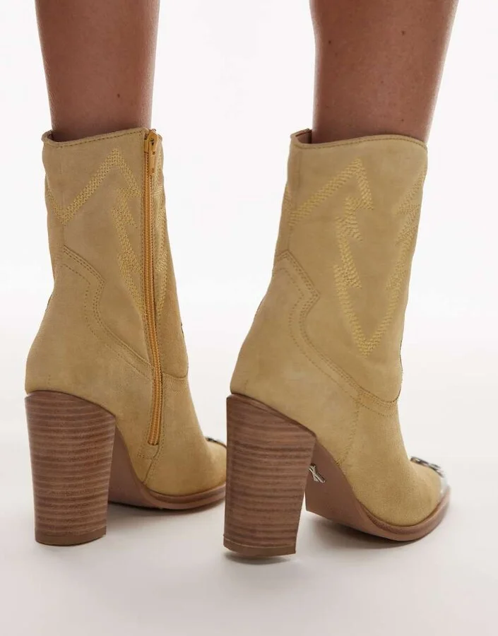 Bronx New-Americana heeled western ankle boots in yellow suede - Image 4