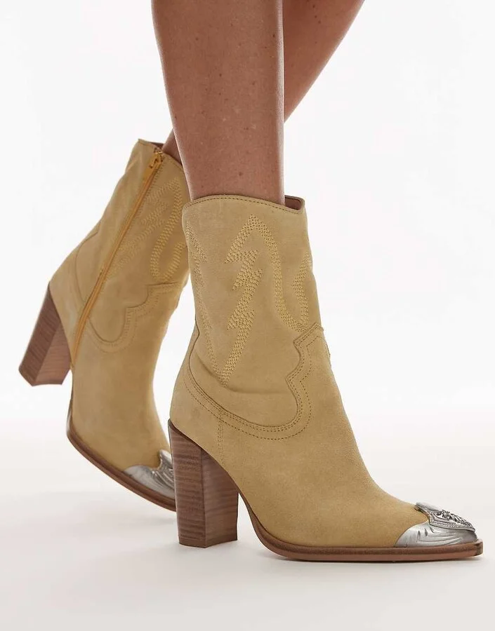 Bronx New-Americana heeled western ankle boots in yellow suede