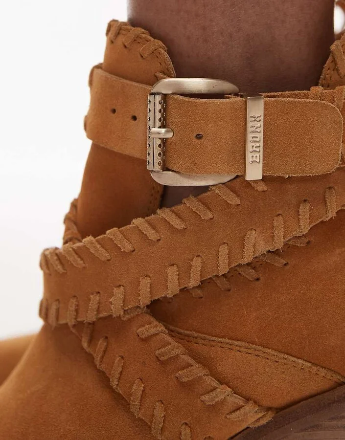 Bronx New-kole buckle western ankle boots in toffee suede - Image 2
