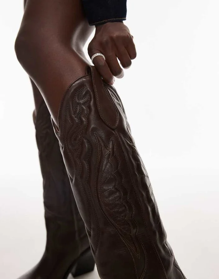 Bronx New-kole western knee boots in dark brown leather - Image 3