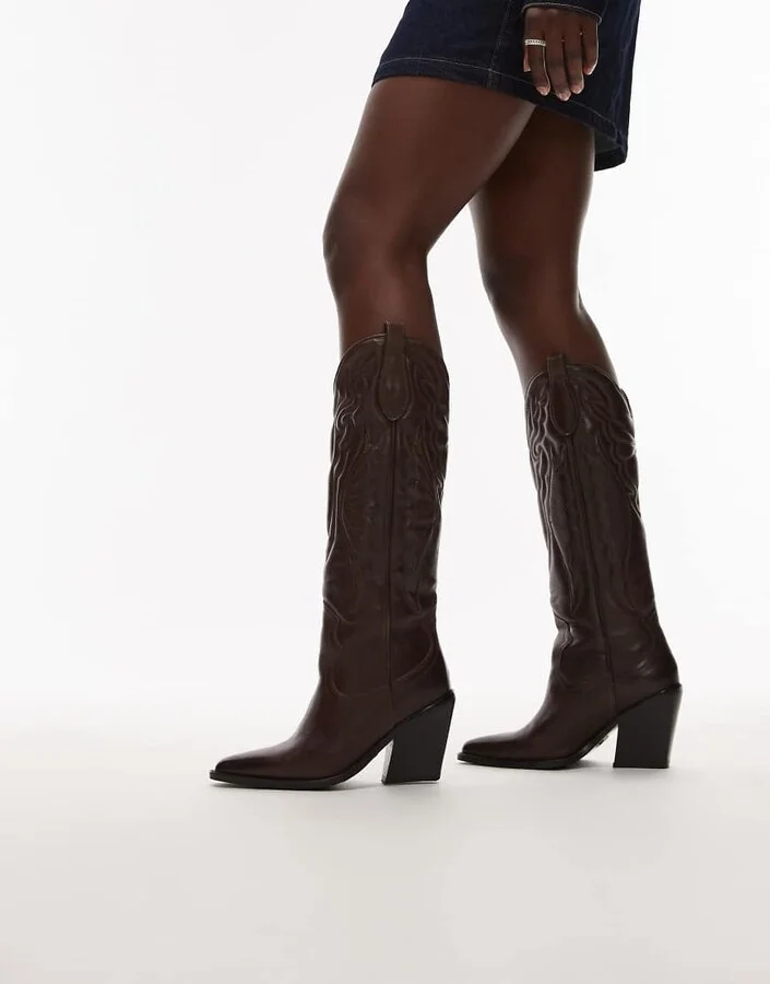 Bronx New-kole western knee boots in dark brown leather - Image 4