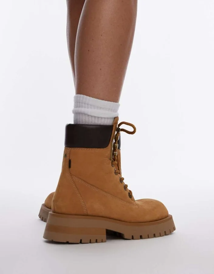 Bronx Qui-nn lace up ankle boots in mustard waxy nubuck - Image 4