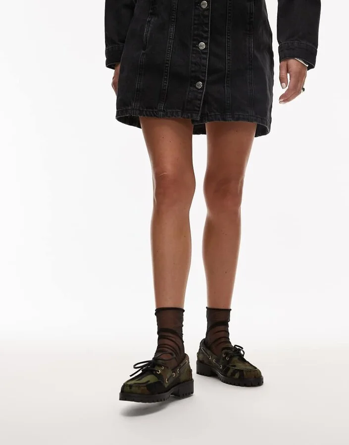 Bronx Sie-nna boat shoes in khaki camo pony hair leather - Image 3