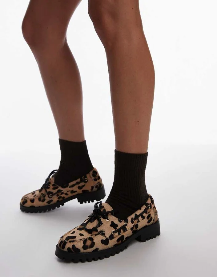 Bronx Sie-nna boat shoes in leopard print hairy leather - Image 3