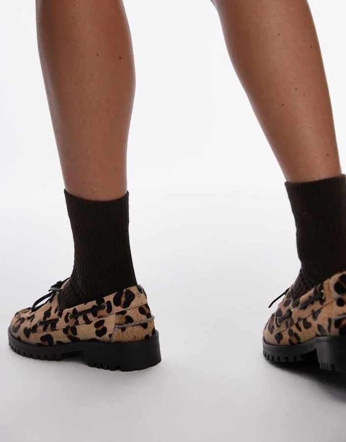Bronx Sie-nna boat shoes in leopard print hairy leather - Image 4