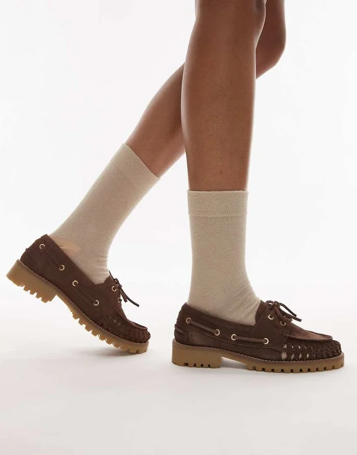 Bronx Sie-nna woven boat shoes in chocolate suede - Image 3