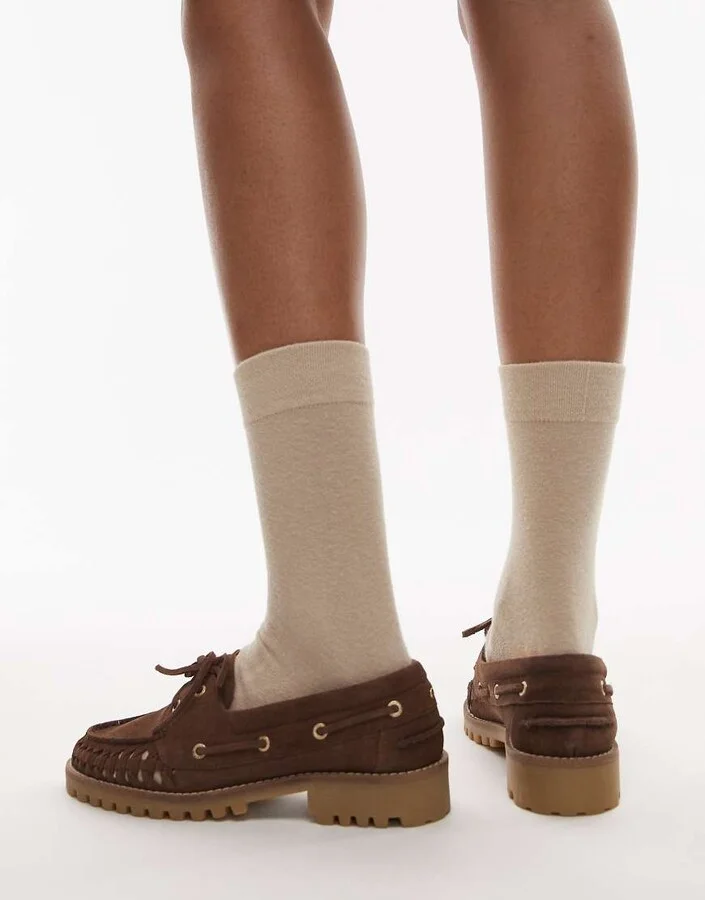 Bronx Sie-nna woven boat shoes in chocolate suede - Image 4