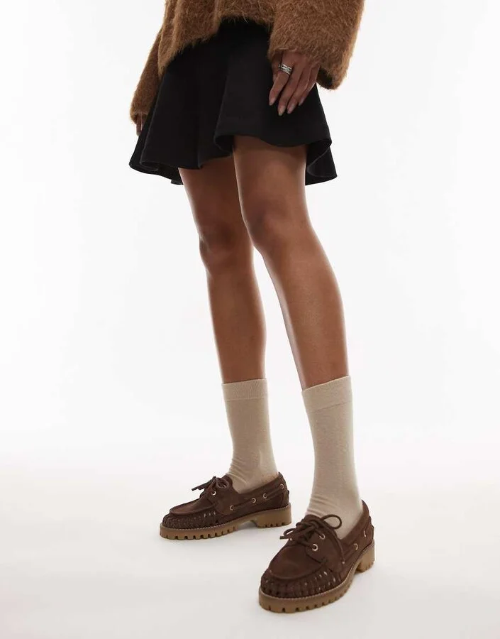 Bronx Sie-nna woven boat shoes in chocolate suede