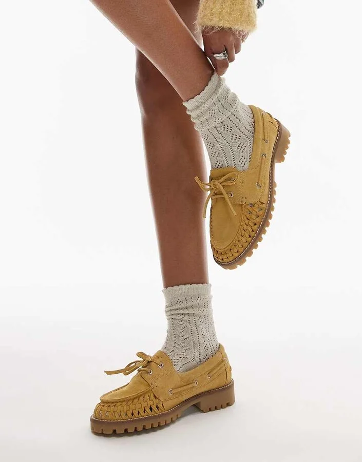 Bronx Sie-nna woven boat shoes in yellow suede