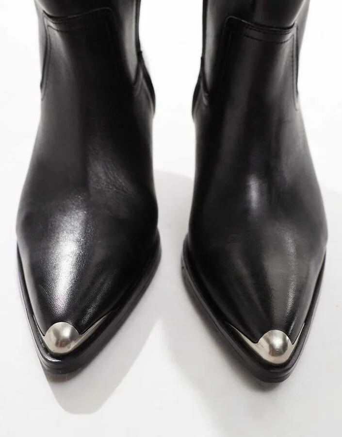 Bronx Xyla western wedge knee boots in black leather - Image 3