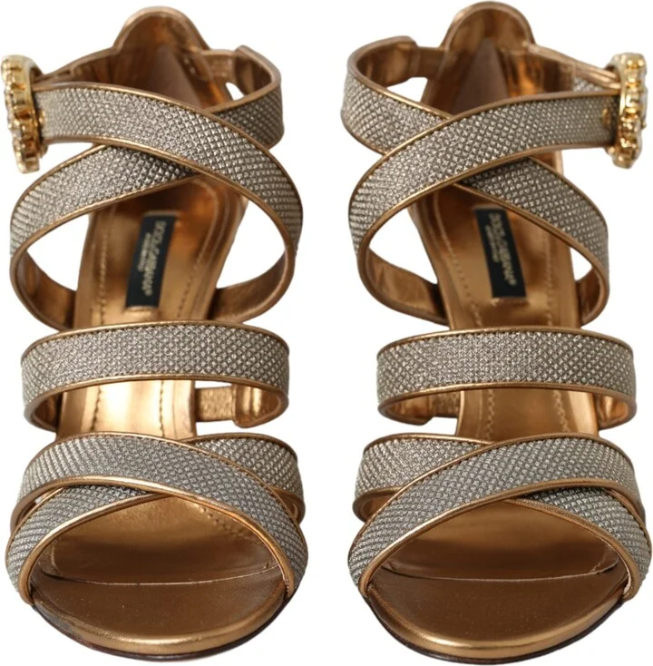 Bronze Crystal Strap Heels Sandals Women's Shoes - Image 2