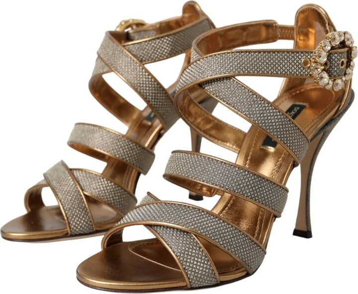 Bronze Crystal Strap Heels Sandals Women's Shoes - Image 3