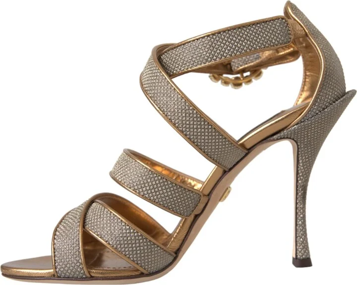 Bronze Crystal Strap Heels Sandals Women's Shoes - Image 5
