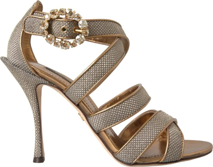 Bronze Crystal Strap Heels Sandals Women's Shoes