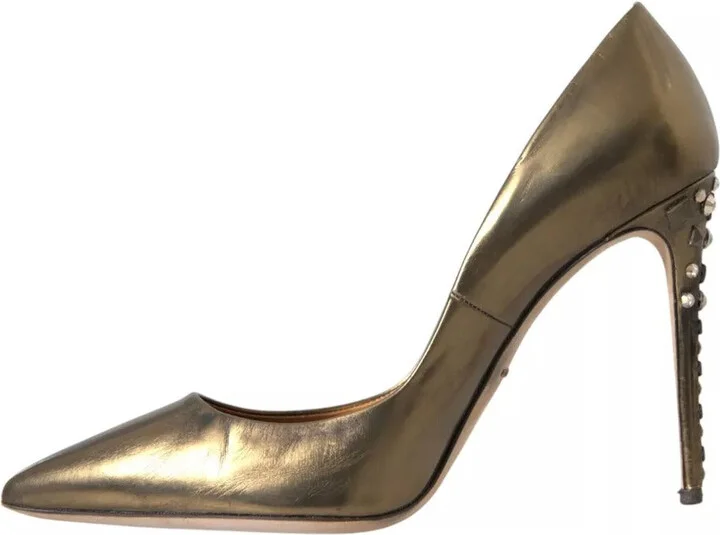 Bronze Leather Embellished Heels Pumps Women's Shoes (Pre-Owned) - Image 2