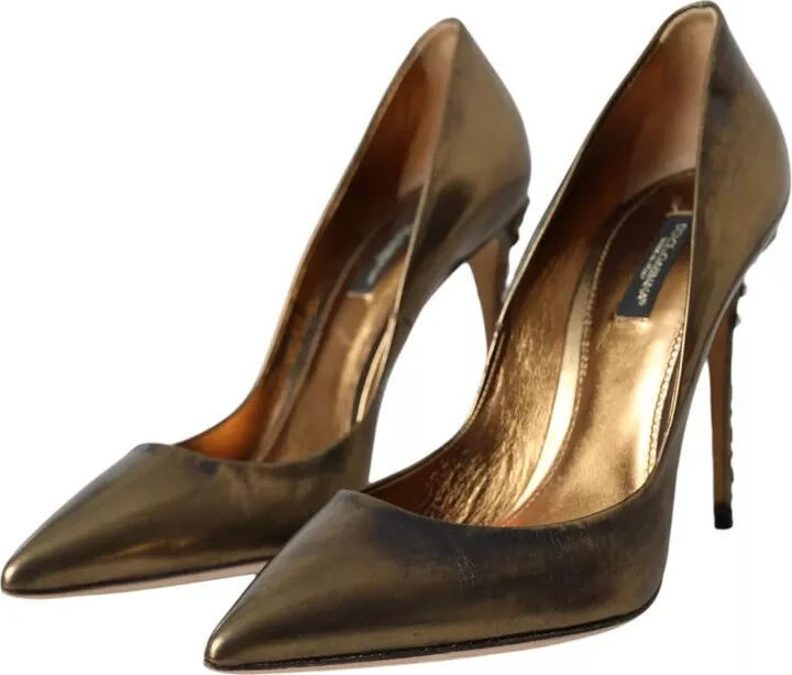 Bronze Leather Embellished Heels Pumps Women's Shoes (Pre-Owned) - Image 4