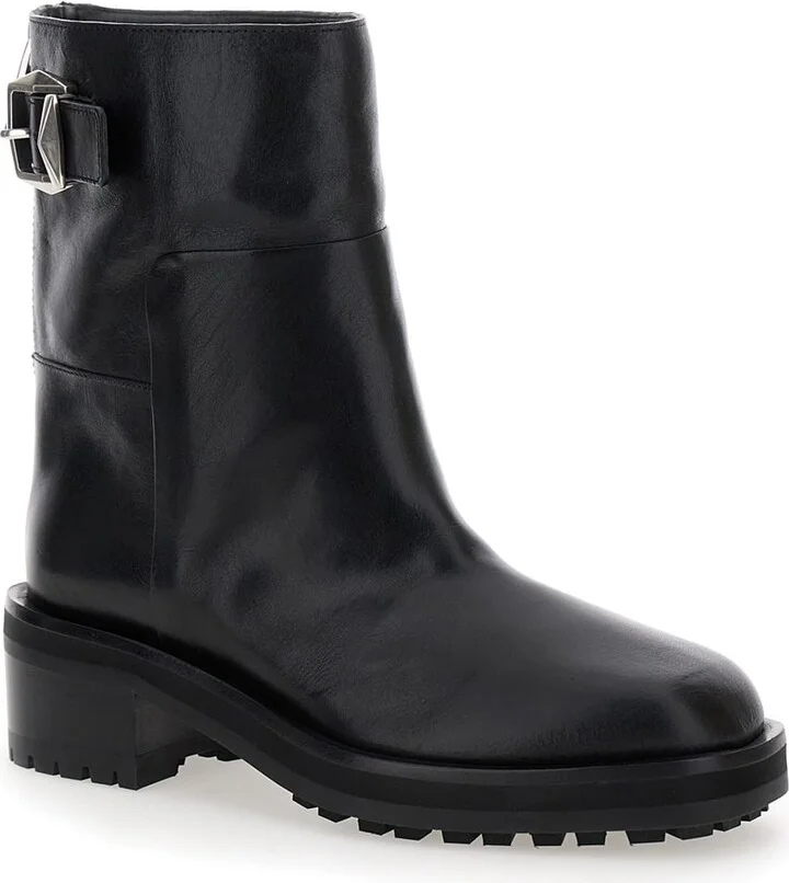 'brooklyn' Black Ankle Boots With Buckle In Smooth Leather Woman - Image 2