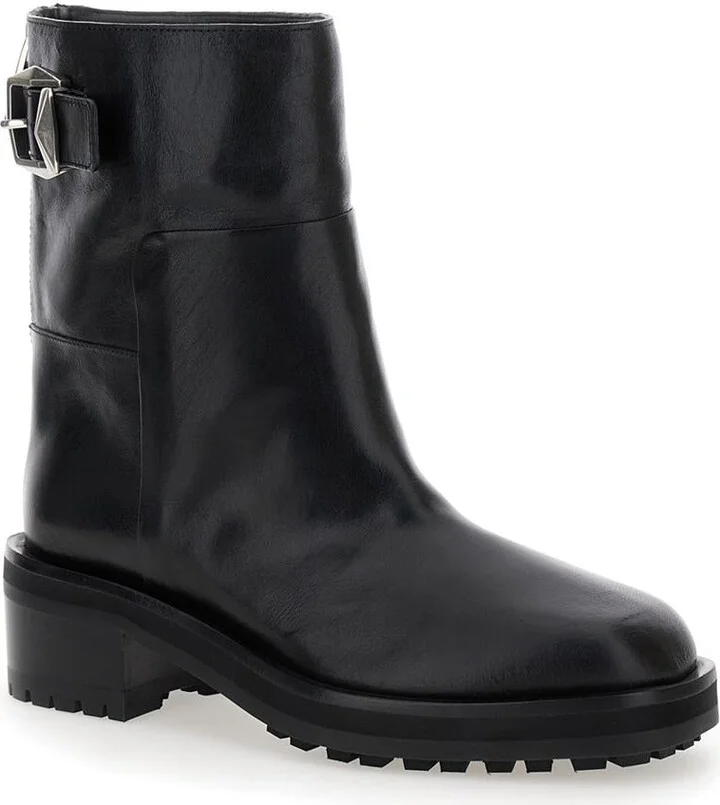 'Brooklyn' Black Ankle Boots With Buckle In Smooth Leather Woman - Image 2