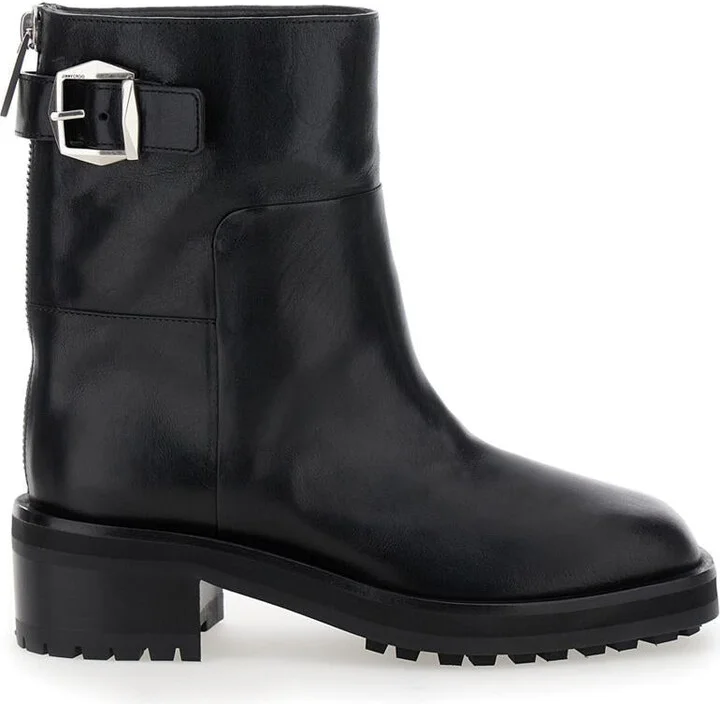 'Brooklyn' Black Ankle Boots With Buckle In Smooth Leather Woman