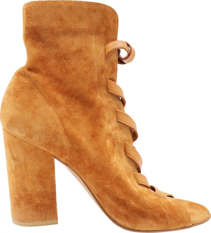 Brooklyn Peep-Toe Ankle Boots in Brown Suede