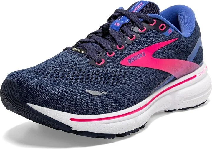 Brooks Women's Ghost 15 GTX Waterproof Neutral Running Shoe - Peacoat/Blue/Pink - 5 Medium