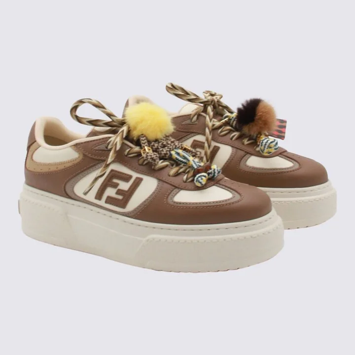 Brown And White Leather Match Sneakers - Image 2