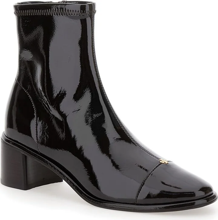 Brown Ankle Boots With Logo Plate In Patent Leather Woman - Image 2