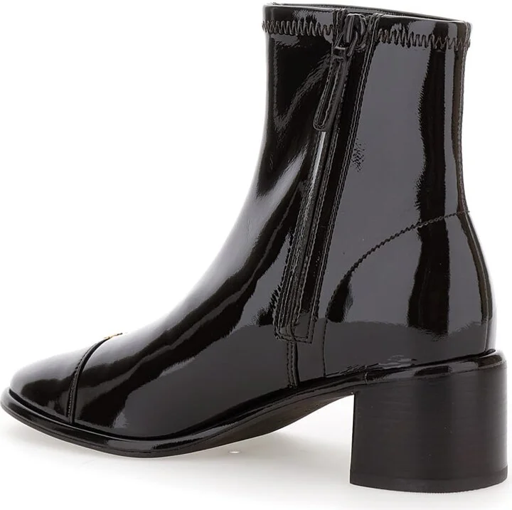 Brown Ankle Boots With Logo Plate In Patent Leather Woman - Image 3