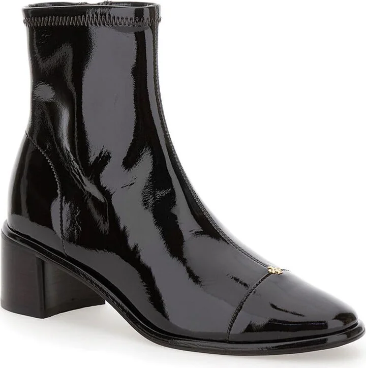 Brown Ankle Boots With Logo Plate In Patent Leather Woman - Image 2