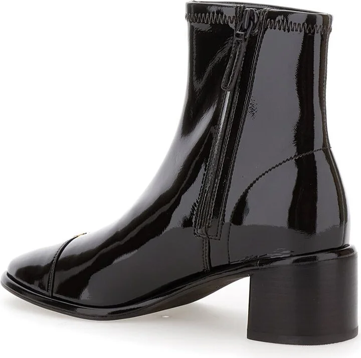 Brown Ankle Boots With Logo Plate In Patent Leather Woman - Image 3
