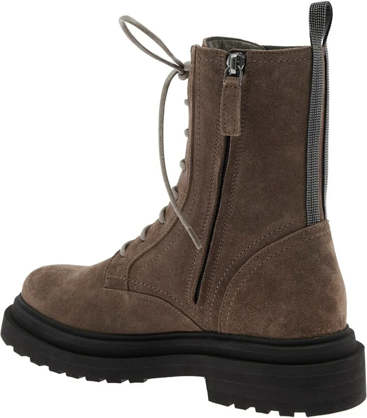 Brown Ankle Boots With Monil Detail On The Rear And Side Zip Closure In Leather Woman - Image 3