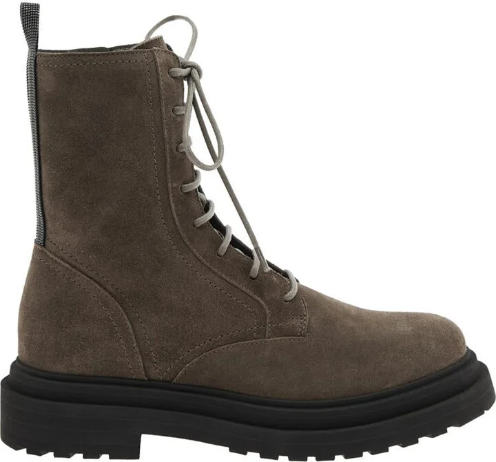 Brown Ankle Boots With Monil Detail On The Rear And Side Zip Closure In Leather Woman