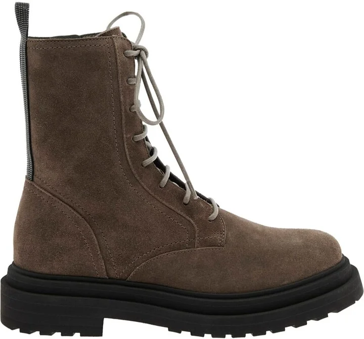 Brown Ankle Boots With Monil Detail On The Rear And Side Zip Closure In Leather Woman